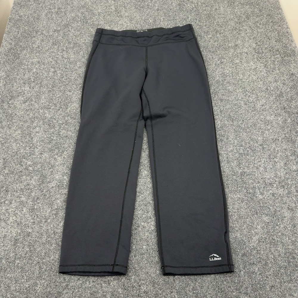 LL Bean Leggings Women L Black Polyester Fleece Lined Reflective Athletic Active